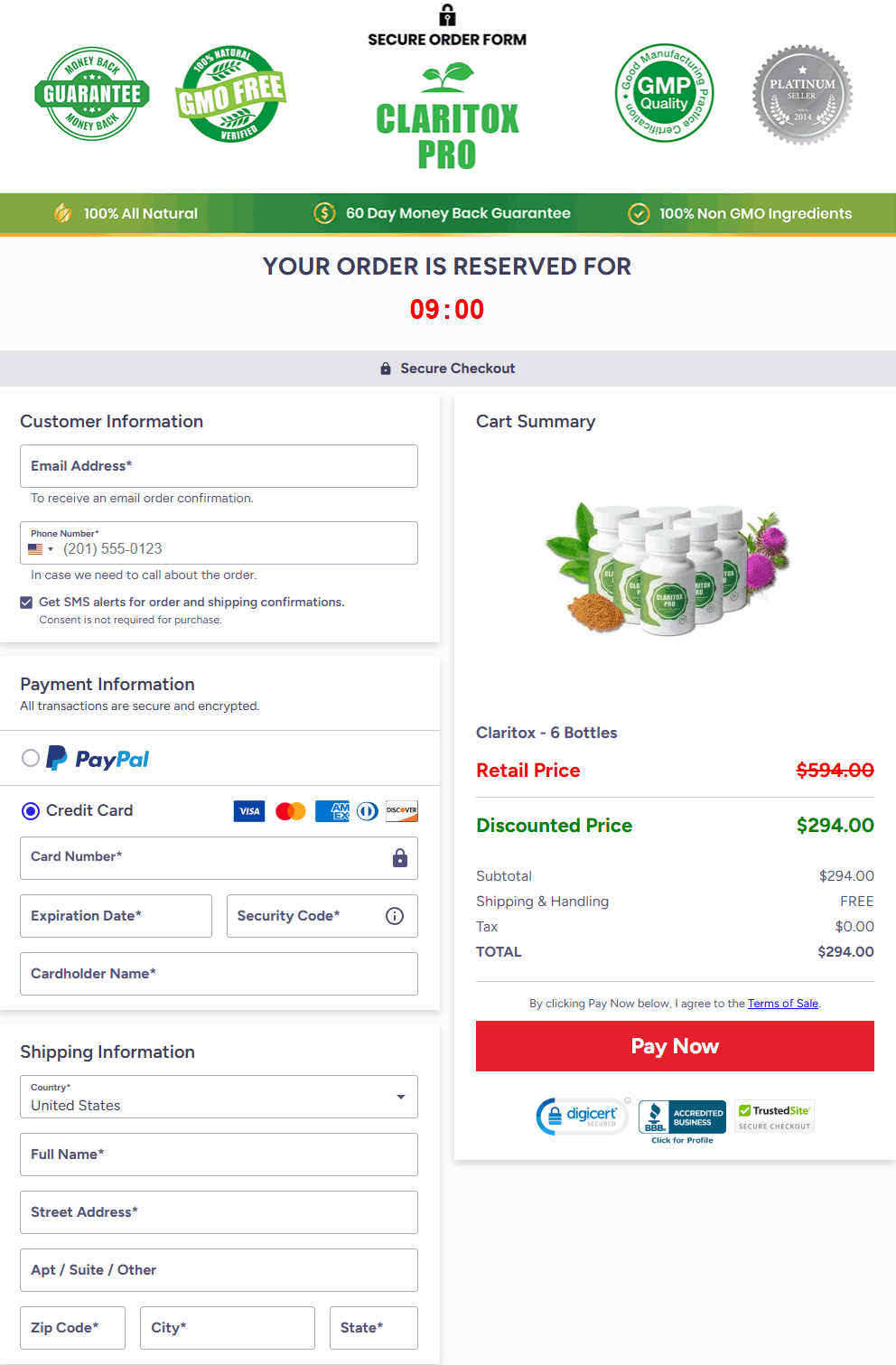 Claritox Pro Checkout page